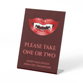 Vampire Halloween Trick Or Treaters Take A Candy Pedestal Sign