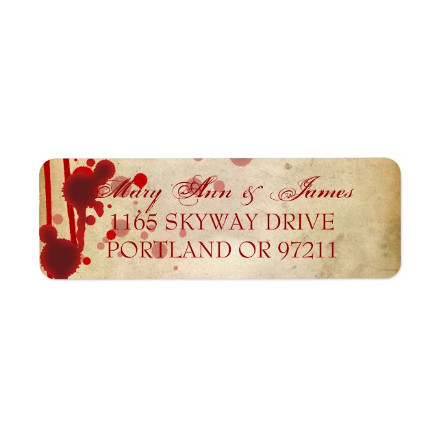 Vampire Halloween Wedding Address Fake Blood Red Label (Front)