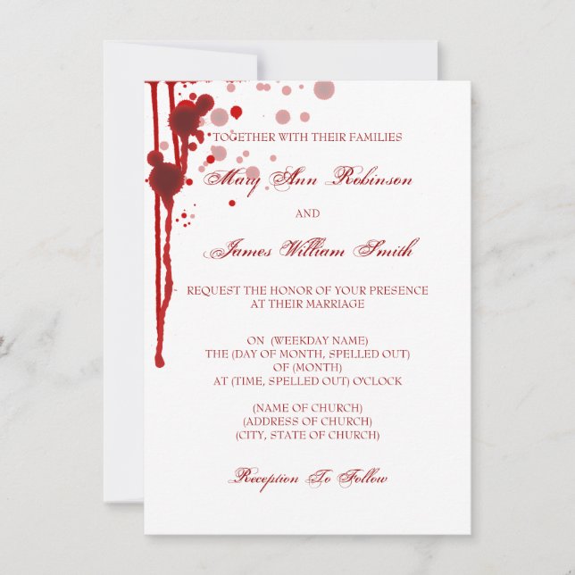 Vampire Halloween Wedding Fake Blood Red Invitation (Front)
