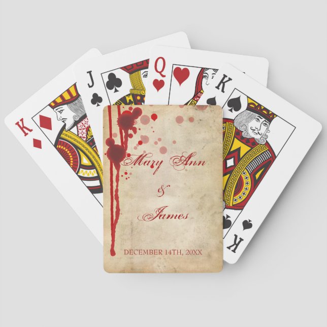 Vampire Halloween Wedding Favor Fake Blood Red Poker Cards (Back)