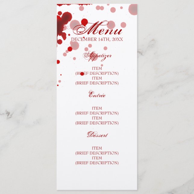 Vampire Halloween Wedding Menu Fake Blood Red (Front)