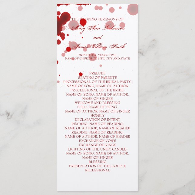 Vampire Halloween Wedding Program Fake Blood Red (Front)