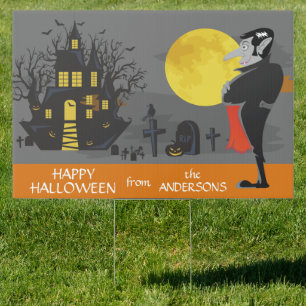 Vampire Haunted House Full Moon Halloween Sign