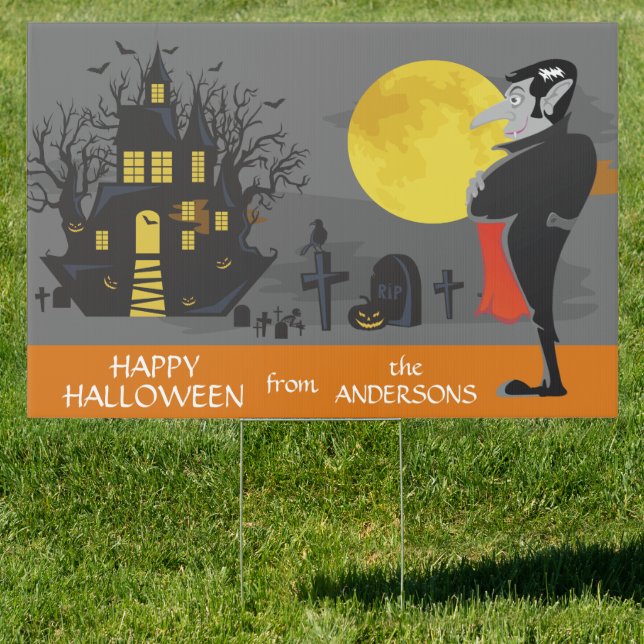 Vampire Haunted House Full Moon Halloween Sign (Insitu)