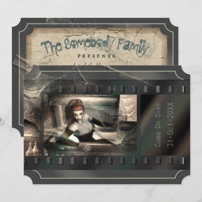 Vampire Horror Movie Gothic Halloween Party Invitation (Front/Back)