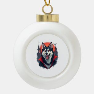 Vampire Husky Bite Ceramic Ball Christmas Ornament