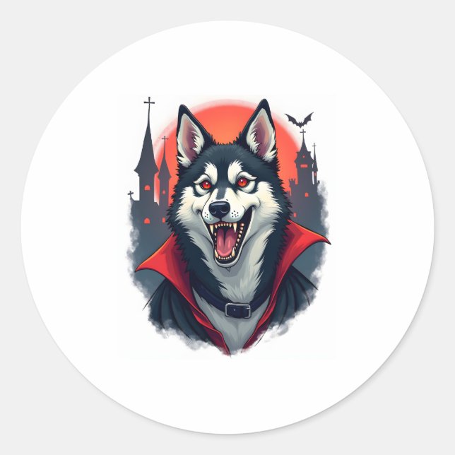 Vampire Husky Bite Classic Round Sticker (Front)