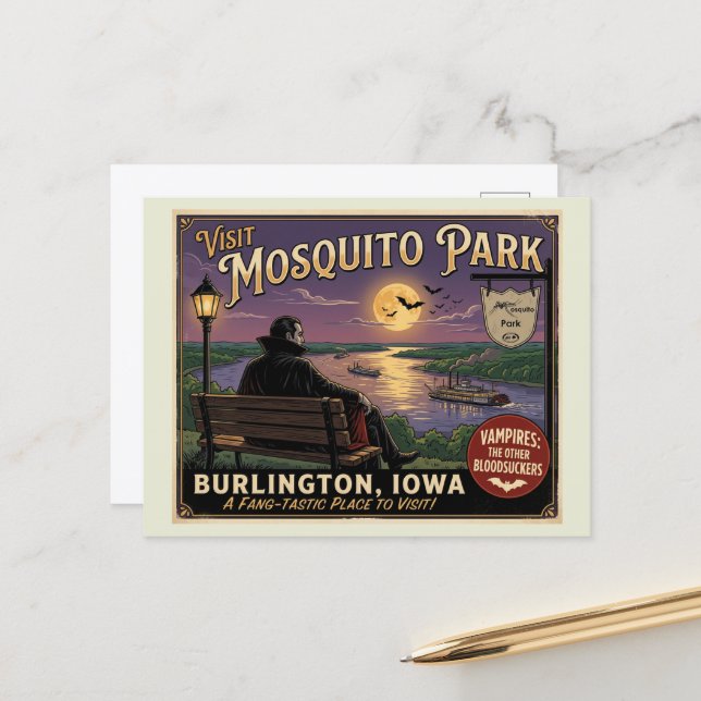 Vampire in Mosquito Park Burlington Iowa  Postcard (Front/Back In Situ)