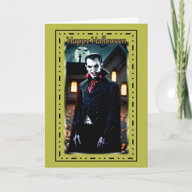 Vampire in the Yard Halloween Card (Front)
