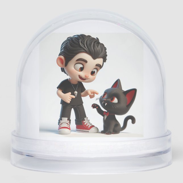 Vampire Kid with a Kitten, by Natasha Us   Snow Globe (Front)
