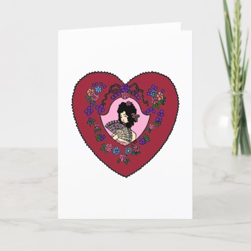 Vampire Lady Valentine Black Hair Holiday Card