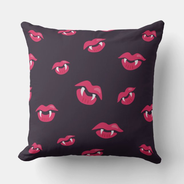 Vampire Lips And Fangs Gothic Pattern Throw Pillow (Front)