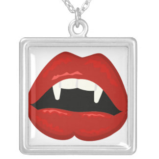 Vampire Lips and Teeth Sterling Silver Necklace