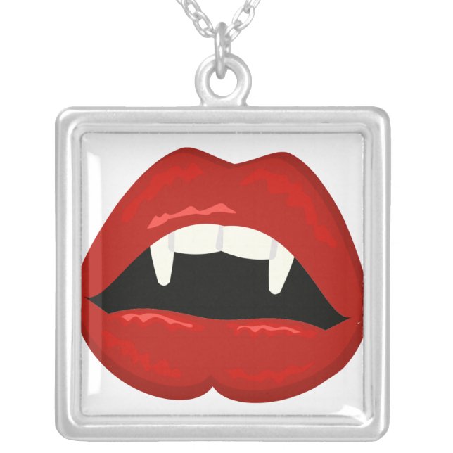 Vampire Lips and Teeth Sterling Silver Necklace (Front)