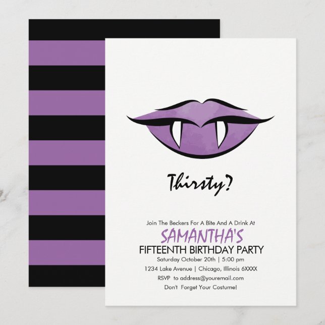 Vampire Lips Goth Birthday Party Invitation Card (Front/Back)