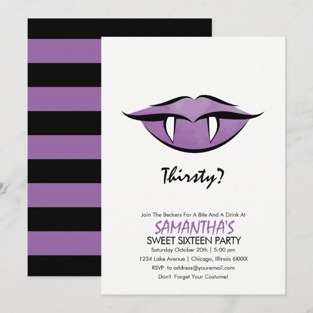 Vampire Lips Goth Sweet Sixteen Invitation Card (Front/Back)