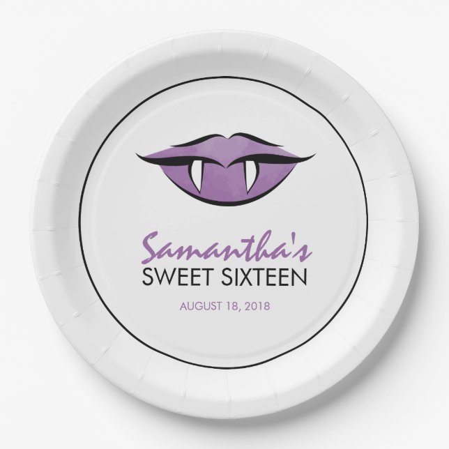 Vampire Lips Goth Sweet Sixteen Party Paper Plates (Front)