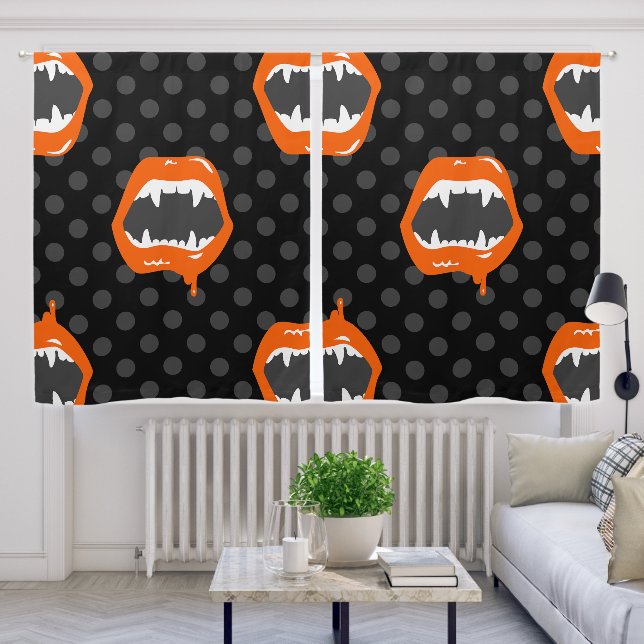 vampire lips monster fanged creature orange blackout curtains (Living Room)