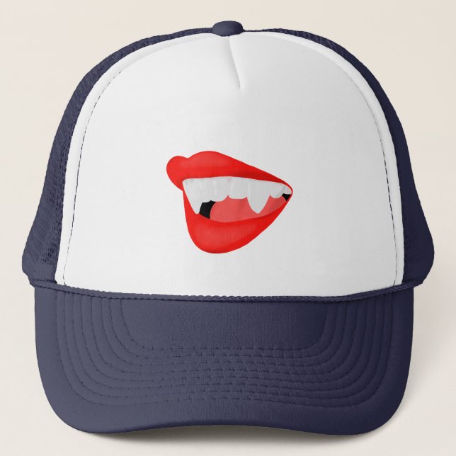 Vampire Lips Thirsty for a Neck Trucker Hat (Front)