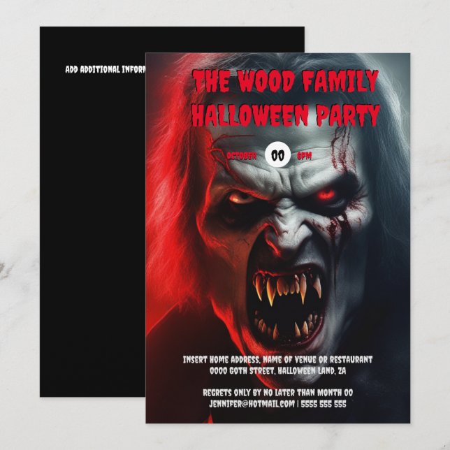 Vampire man adults halloween spooky undead invitation (Front/Back)