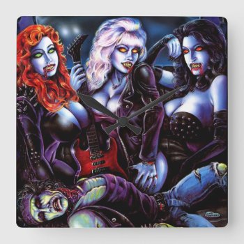 Vampire Metal Girls Square Wall Clock by themonsterstore at Zazzle