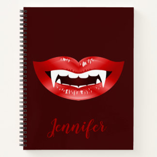 Vampire Mouth And Custom Name On Burgundy Red Notebook