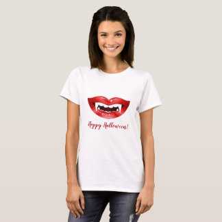 Vampire Mouth Illustration &amp; Happy Halloween Text T-Shirt