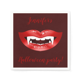 Vampire Mouth Personalized Halloween Party Text Paper Napkins