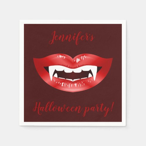 Vampire Mouth Personalized Halloween Party Text Paper Napkins