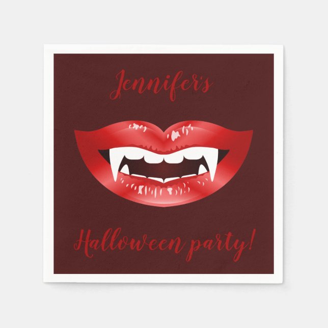 Vampire Mouth Personalized Halloween Party Text Paper Napkins (Front)