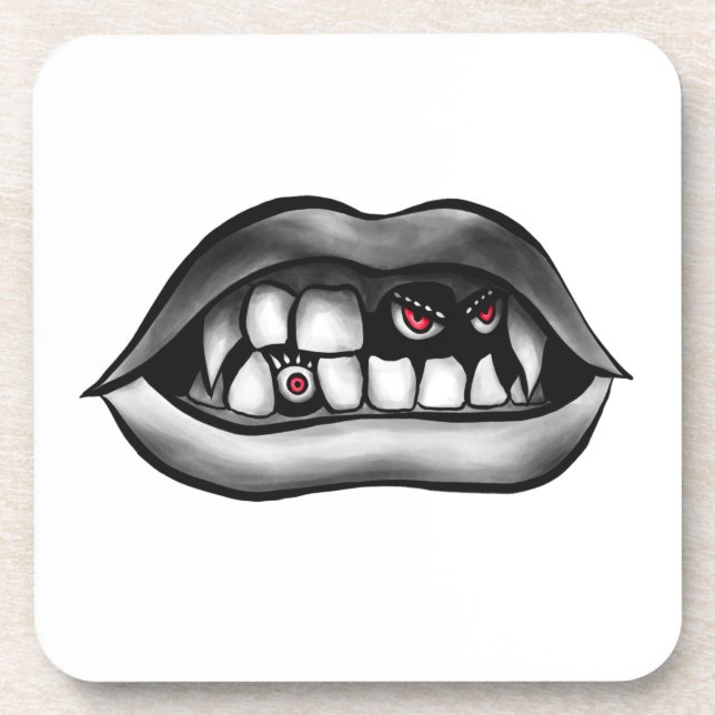 Vampire Mouth With Fangs And Evil Creatures Beverage Coaster (Front)