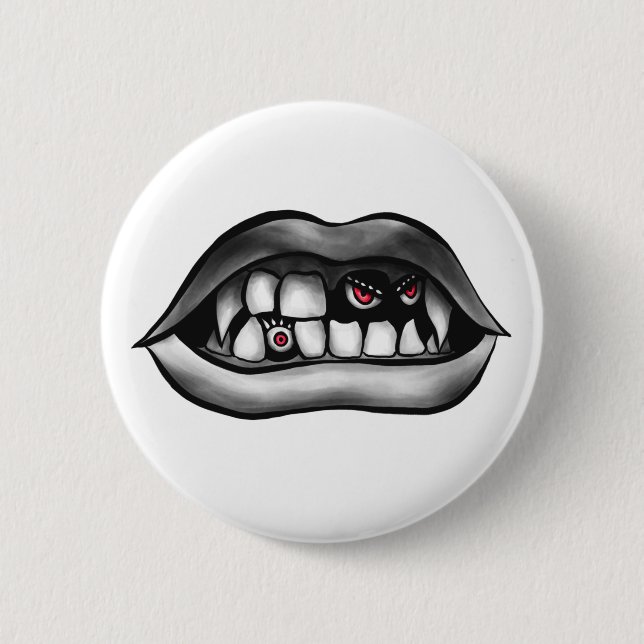Vampire Mouth With Fangs And Evil Creatures Button (Front)