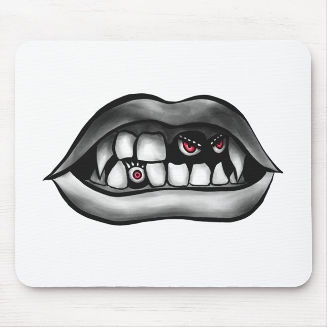 Vampire Mouth With Fangs And Evil Creatures Mouse Pad (Front)