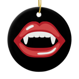 Vampire Mouth With Red Lips And Fangs Ceramic Ornament