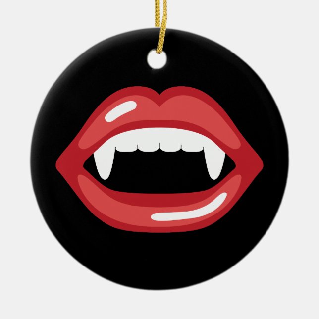 Vampire Mouth With Red Lips And Fangs Ceramic Ornament (Front)