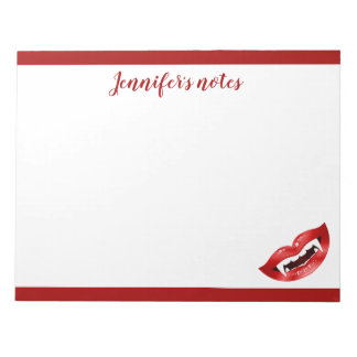 Vampire Mouth With Red Lips And Fangs Custom Text Notepad
