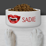 Vampire Mouth With Red Lips Illustration & Name Bowl<br><div class="desc">Destei's cartoon illustration of an open vampire mouth featuring red lips with white fangs. There is also a personalizable text area for a name.</div>