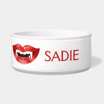 Vampire Mouth With Red Lips Illustration & Name Bowl<br><div class="desc">Destei's cartoon illustration of an open vampire mouth featuring red lips with white fangs. There is also a personalizable text area for a name.</div>