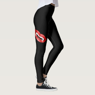Vampire Mouth With Red Lips On Black Leggings