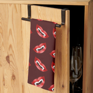 Vampire Mouths Halloween Pattern Red Kitchen Towel