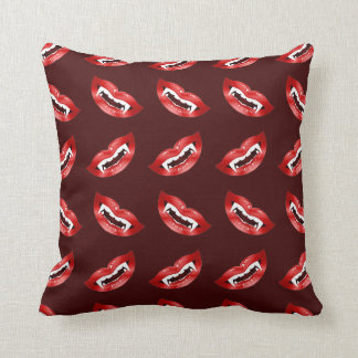 Vampire Mouths Pattern On Dark Red Throw Pillow