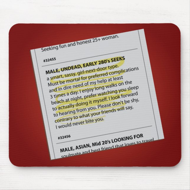 Vampire Personal Ad Mouse Pad (Front)