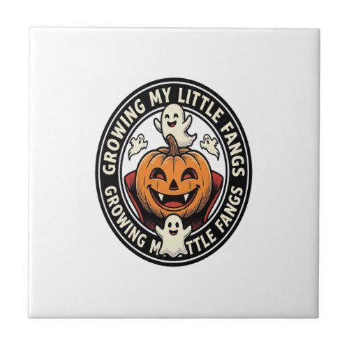 Vampire Pumpkin Badge Growing My Little Fangs_1 Ceramic Tile
