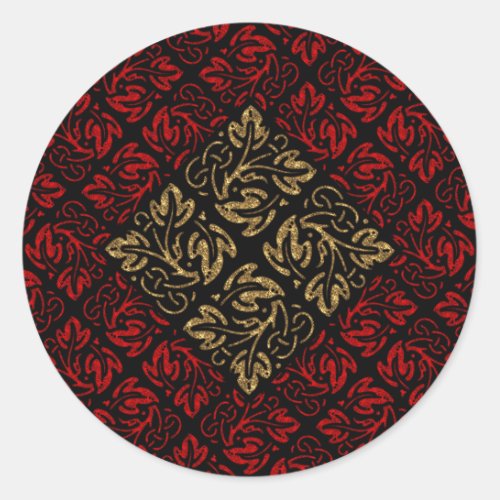 Vampire Red and Gold Damask Gothic Art Classic Round Sticker