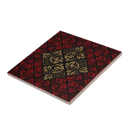 Vampire Red and Gold Damask Gothic Art Tile