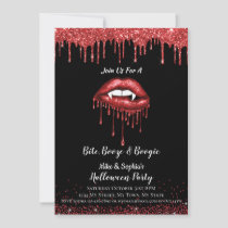 Vampire red glitter lips adult Halloween party Invitation