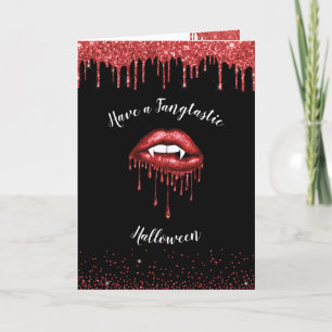 Vampire red glitter lips & fangs Halloween  Holiday Card