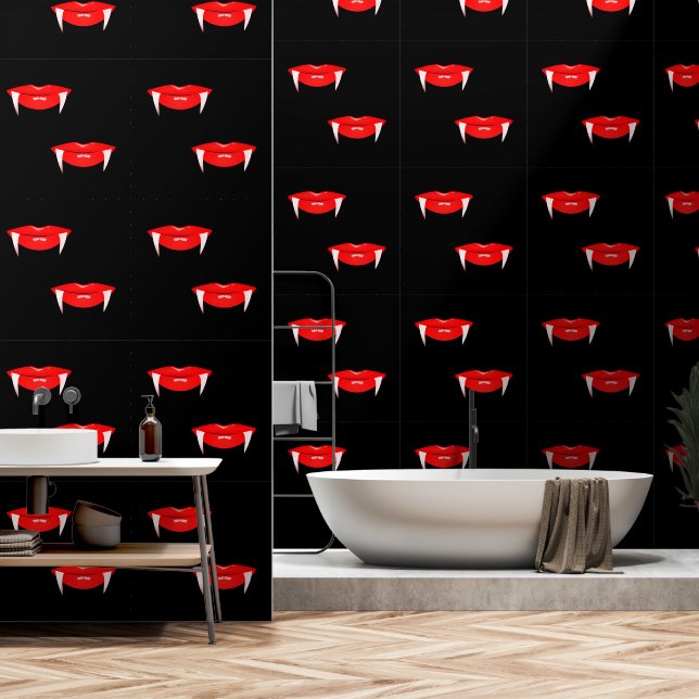 Vampire Red Lips Custom Color Black Wallpaper (Bathroom)