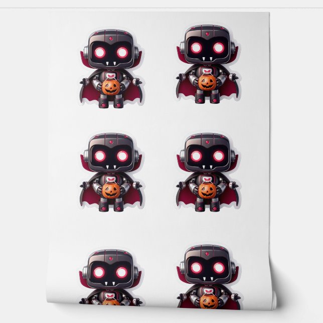 Vampire Robot Halloween Cute Futuristic Spooky Art Wallpaper (Unrolling)