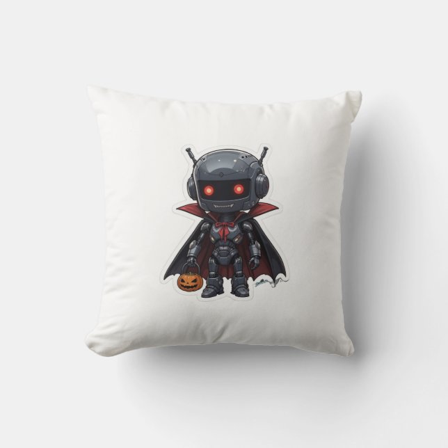 Vampire Robot Halloween Pillow Cute Spooky Sci-Fi  (Front)